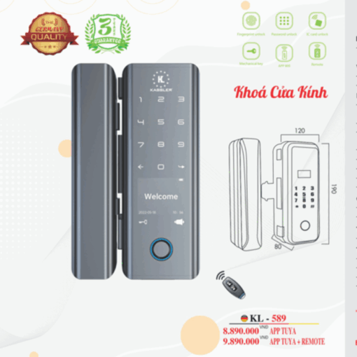 Khóa cửa kính Kassler KL-589 BLACK APP+REMOTE