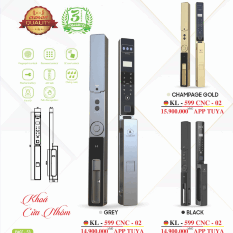 Khóa cửa nhôm Kassler KL-599 CNC-02 CHAMPAGNE GOLD APP TUYA - 12 Khóa cửa nhôm Kassler KL-599 CNC-02 CHAMPAGNE GOLD