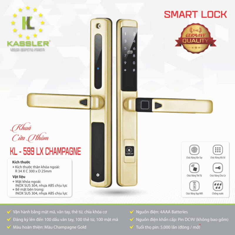 Khóa cửa nhôm Kassler KL-599 LX Champagne App+Remote - 21 Khóa cửa nhôm Kassler KL-599 LX Champagne App+Remote