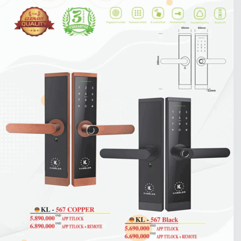 Khóa vân tay Kassler KL-567 COPPER APP - 12 Khóa vân tay Kassler KL-567 COPPER APP