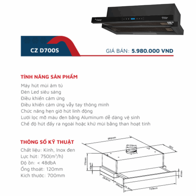 Máy hút mùi CANZY CZ D700S - 7 Máy hút mùi CANZY CZ D700S