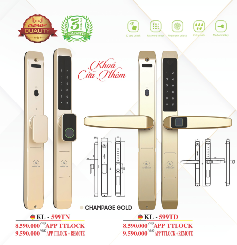 Khóa cửa nhôm Kassler KL-599TN Champagne Gold App+Remote - 10 Kassler KL-599TN Champagne Gold App+Remote