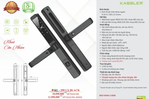 Khóa cửa nhôm Kassler KL-599 LX BLACK App