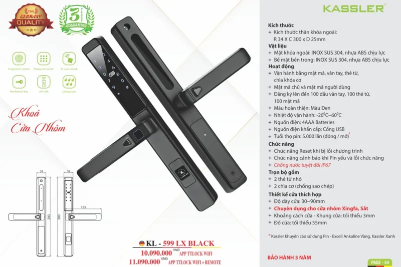 Khóa cửa nhôm Kassler KL-599 LX BLACK App - 18 Khóa cửa nhôm Kassler KL-599 LX BLACK App