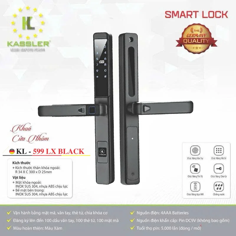 Khóa cửa nhôm Kassler KL-599 LX BLACK App+Remote - 18 Khóa cửa nhôm Kassler KL-599 LX BLACK App+Remote