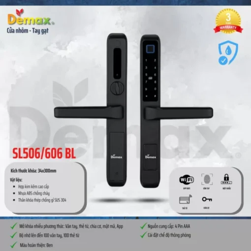 Khóa vân tay cửa nhôm Demax SL506 BL - 4