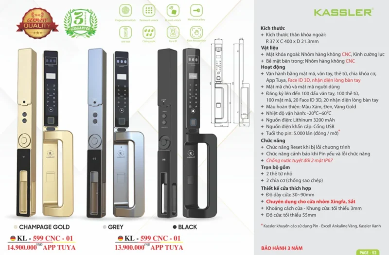 Khóa cửa nhôm Kassler KL-599 CNC-01 BLACK APP TUYA - 14 Khóa cửa nhôm Kassler KL-599 CNC-01 BLACK APP TUYA