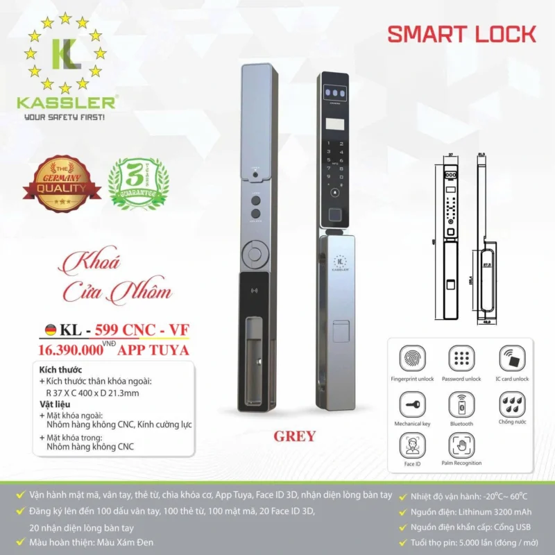 Khóa cửa nhôm Kassler KL-599 CNC-VF GREY APP - 17 Khóa cửa nhôm Kassler KL-599 CNC-VF GREY APP