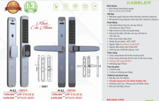 Khóa vân tay cửa nhôm Kassler KL-599TD App