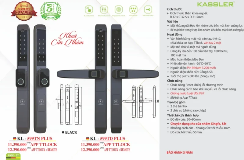 Khóa cửa nhôm Kassler KL-599TD Plus App+Remote - 10 Khóa cửa nhôm Kassler KL-599TD Plus App+Remote