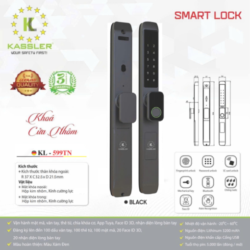 Khóa cửa nhôm Kassler KL-599TN Black App+Remote