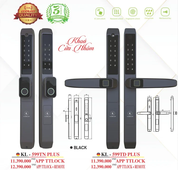 Khóa cửa nhôm Kassler KL-599TN Plus App+Remote - 8 Khóa cửa nhôm Kassler KL-599TN Plus App+Remote