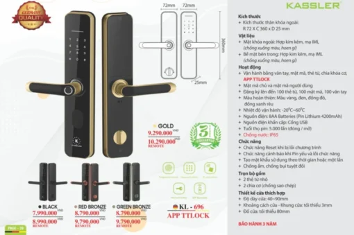 KHÓA ĐIỆN TỬ KASSLER KL-696 BLACK APP REMOTE