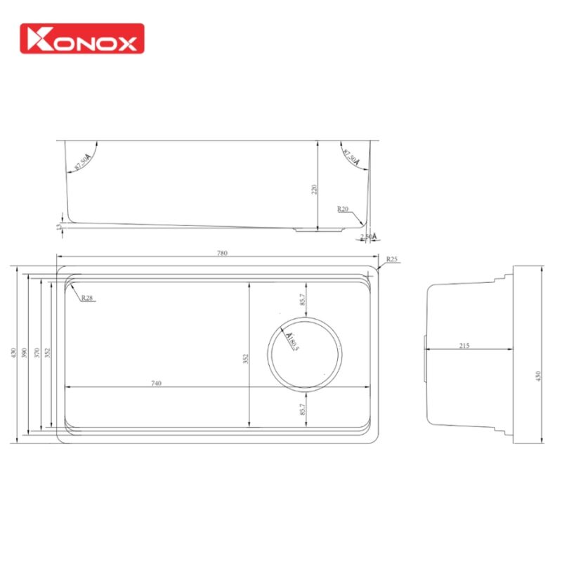 Chậu rửa bát Konox Tari 780SM - 37 Chậu rửa bát Konox Tari 780SM