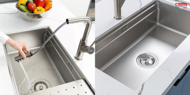 Review chậu rửa bát Konox KN8644SU Dekor: khả năng chống ồn và chống xước thực tế ra sao? - 2 Review chậu rửa bát Konox KN8644SU Dekor khả năng chống ồn và chống xước thực tế ra sao