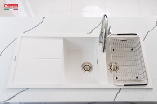 Chậu rửa bát Konox LIVELLO SMART 1160 White Silver - 7