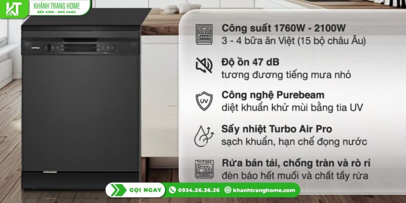 Máy rửa chén Hafele HDW-F605B có đủ dung tích cho gia đình đông người