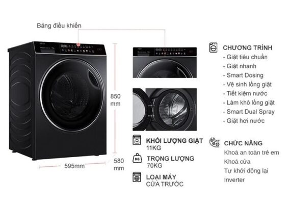 MÁY GIẶT AQUA INVERTER 11 KG AQD-DDW1100J(BK)
