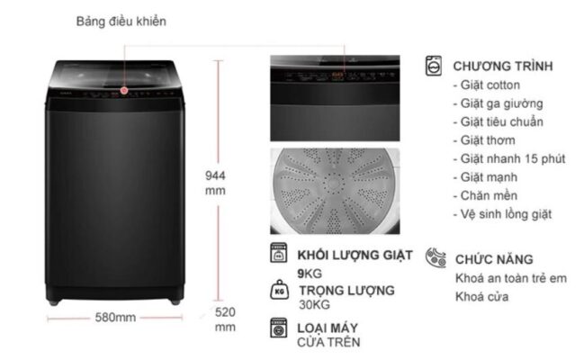 MÁY GIẶT AQUA 9 KG AWM9-316K(B) - 39 MÁY GIẶT AQUA 9 KG AWM9-316K(B)