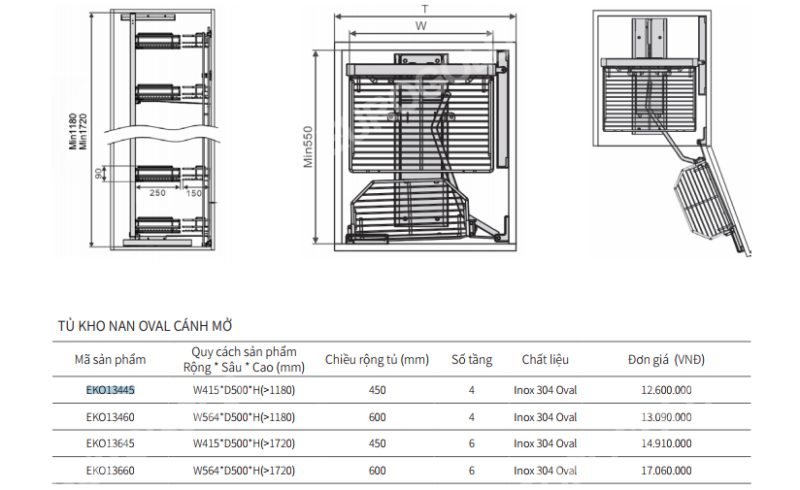 TỦ KHO NAN OVAL CÁNH MỞ EUROGOLD EKO13445