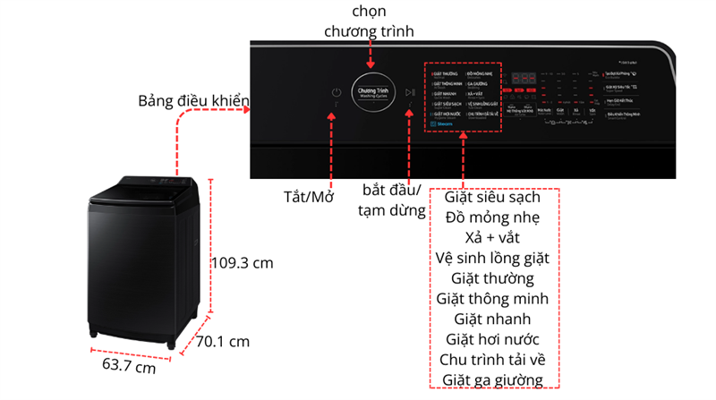 Máy giặt Samsung Inverter AI 19 kg WA80F19B9BSV - 10 Máy giặt Samsung Inverter AI 19 kg WA80F19B9BSV