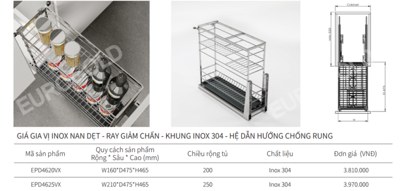 GIÁ GIA VỊ INOX NAN DẸT EUROGOLD EPD4620VX