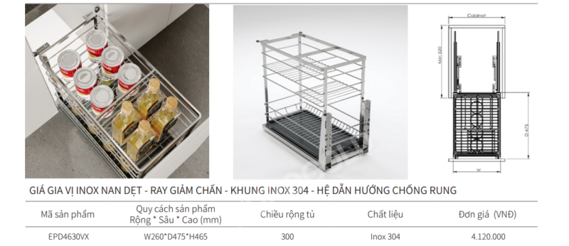 GIÁ GIA VỊ INOX NAN DẸT EUROGOLD EPD4630VX