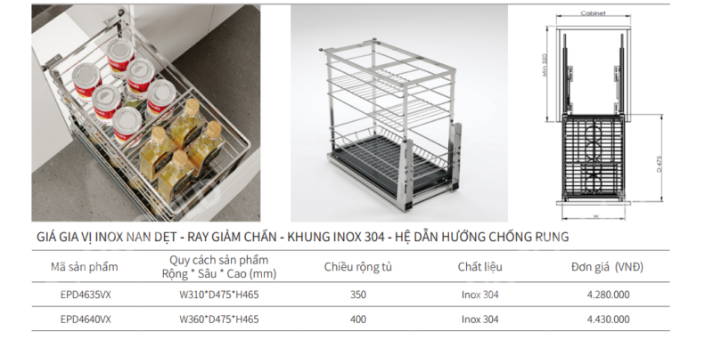 GIÁ GIA VỊ INOX NAN DẸT EUROGOLD EPD4635VX