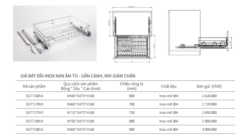 GIÁ BÁT ĐĨA INOX NAN ÂM TỦ EUROGOLD EGT7175VX