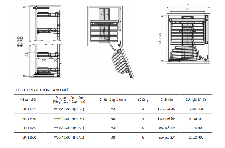 TỦ KHO NAN TRÒN CÁNH MỞ EUROGOLD EKT11660
