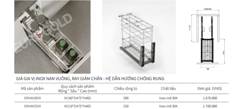 GIÁ GIA VỊ INOX NAN VUÔNG EUROGOLD ERV4425VX