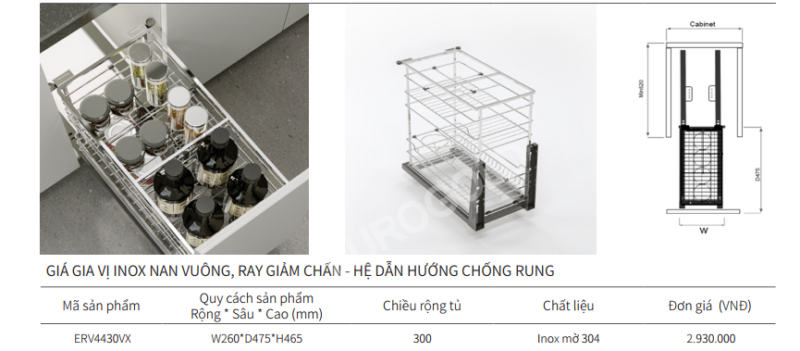 GIÁ GIA VỊ INOX NAN VUÔNG EUROGOLD ERV4430VX