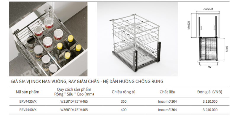 GIÁ GIA VỊ INOX NAN VUÔNG EUROGOLD ERV4440VX