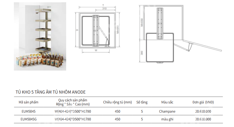 TỦ KHO ÂM TỦ NHÔM ANODE EUROGOLD EUM5045G
