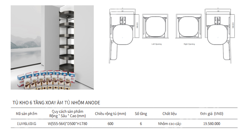 TỦ KHO XOAY ÂM TỦ NHÔM ANODE EUROGOLD EUM6L60XG