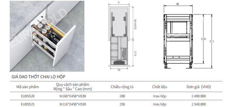 GIÁ DAO THỚT CHAI LỌ EUROGOLD EUB5525