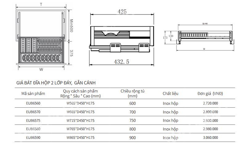 GIÁ BÁT ĐĨA HỘP 2 LỚP ĐÁY, GẮN CÁNH EUROGOLD EUB6560