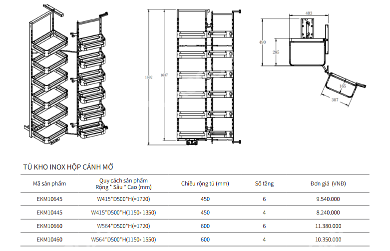 TỦ KHO INOX HỘP CÁNH MỞ EUROGOLD EKM10460