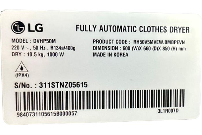 MÁY SẤY QUẦN ÁO LG INVERTER 10.5 KG DVHP50M - 22 MÁY SẤY QUẦN ÁO LG INVERTER 10.5 KG DVHP50M - 21