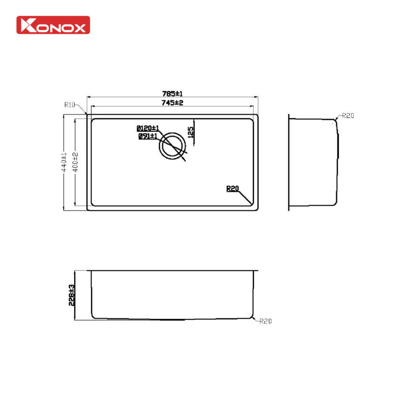 CHẬU RỬA BÁT KONOX TURKEY SINK STELO 780U - 10 CHẬU RỬA BÁT KONOX TURKEY SINK STELO 780U - 9
