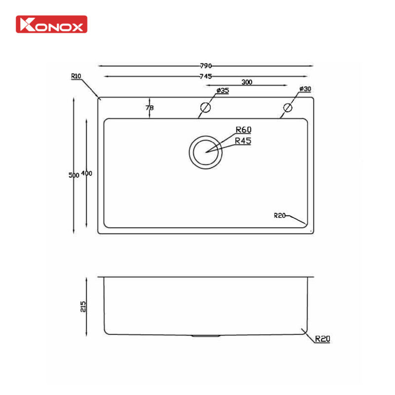 CHẬU RỬA BÁT KONOX TURKEY SINK STELO 790